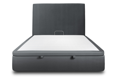 Lit coffre 140x200 cm avec Tête de lit tapissée - Tissu Velours Gris Anthracite