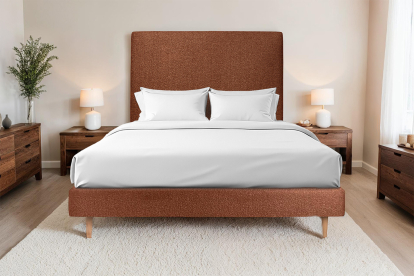 Lit 160x200 cm - Sommier tapissier H29 cm + tête de lit tapissée - Tissu Bouclette Terracotta