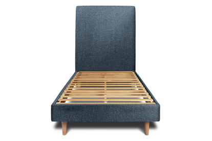 Lit 90x190 cm - Sommier à lattes H29 cm + tête de lit tapissée - Tissu Bouclette Bleu