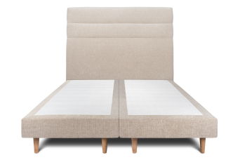 Lit 2x 80x200 cm - Sommier tapissier H29 cm + tête de lit à lignes - Tissu Toile natté Beige Brun