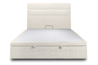 Lit coffre 140x200 cm avec Tête de lit à lignes - Tissu Toile natté Beige Clair