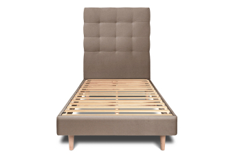 Lit 90x200 cm - Sommier à lattes H29 cm + tête de lit capitonnée - Tissu Velours Taupe