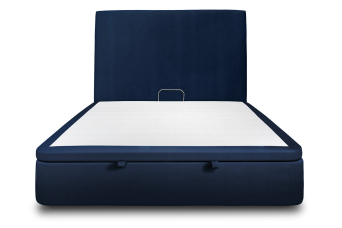 Lit coffre 140x200 cm avec Tête de lit tapissée - Tissu Velours Bleu Océan