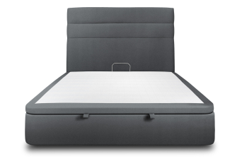 Lit coffre 160x200 cm avec Tête de lit à lignes - Tissu Velours Gris Anthracite