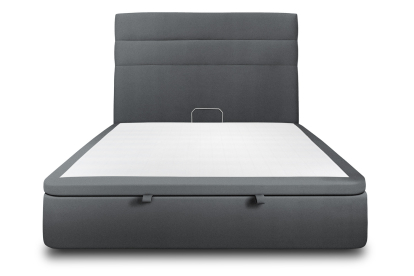 Lit coffre 160x200 cm avec Tête de lit à lignes - Tissu Velours Gris Anthracite