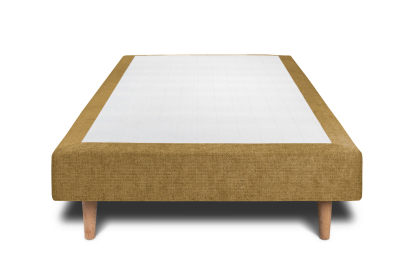 Lit 90x200 cm - Sommier tapissier H29 cm + tête de lit capitonnée - Tissu Toile natté Jaune