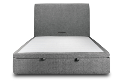 Lit coffre 140x190 cm avec Tête de lit tapissée - Tissu Toile natté Gris Anthracite
