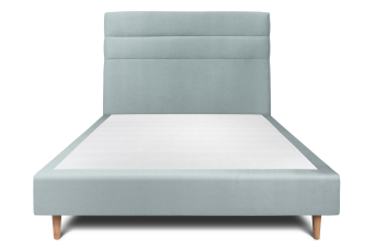 Lit 140x200 cm - Sommier tapissier H35 cm + tête de lit à lignes - Tissu Velours Gris Bleuté