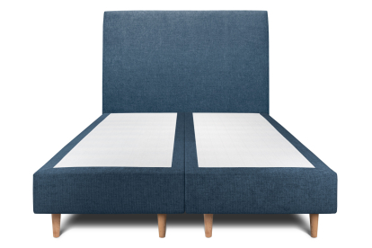 Lit 2x 100x200 cm - Sommier tapissier H35 cm + tête de lit tapissée - Tissu Toile natté Bleu Océan