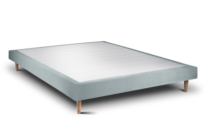 Lit 140x190 cm - Sommier tapissier H29 cm + tête de lit à lignes - Tissu Velours Gris Bleuté