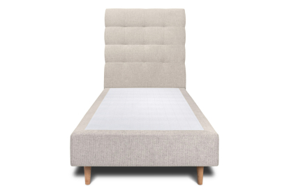 Lit 90x190 cm - Sommier tapissier H35 cm + tête de lit capitonnée - Tissu Toile natté Beige Clair