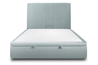 Lit coffre 200x200 cm avec Tête de lit tapissée - Tissu Velours Gris Bleuté