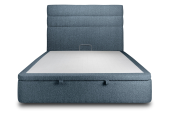Lit coffre 140x190 cm avec Tête de lit à lignes - Tissu Bouclette Bleu