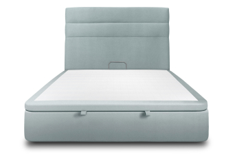 Lit coffre 200x200 cm avec Tête de lit à lignes - Tissu Velours Gris Bleuté