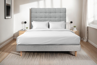 Lit 160x200 cm - Sommier à lattes H29 cm + tête de lit capitonnée - Tissu Bouclette Gris