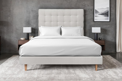 Lit 140x190 cm - Sommier tapissier H29 cm + tête de lit capitonnée - Tissu Velours Gris Clair