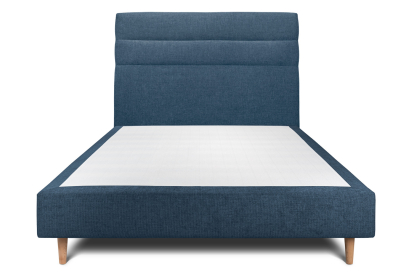 Lit 140x190 cm - Sommier tapissier H35 cm + tête de lit à lignes - Tissu Toile natté Bleu Océan