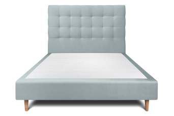 Lit 140x200 cm - Sommier tapissier H35 cm + tête de lit capitonnée - Tissu Velours Gris Bleuté