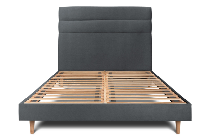 Lit 140x190 cm - Sommier à lattes H29 cm + tête de lit à lignes - Tissu Velours Gris Anthracite