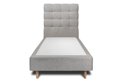 Lit 90x190 cm - Sommier tapissier H35 cm + tête de lit capitonnée - Tissu Bouclette Gris