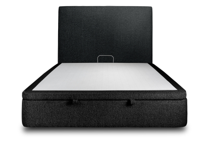 Lit coffre 140x200 cm avec Tête de lit tapissée - Tissu Bouclette Noir