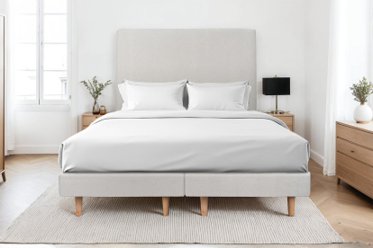 Lit 2x 100x200 cm - Sommier tapissier H29 cm + tête de lit tapissée - Tissu Velours Gris Clair