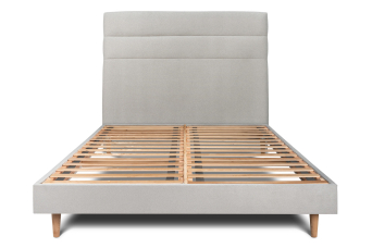 Lit 140x200 cm - Sommier à lattes H29 cm + tête de lit à lignes - Tissu Velours Gris Clair