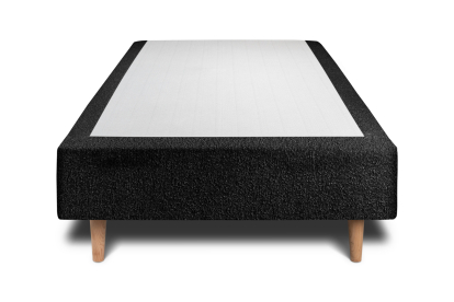 Lit 90x190 cm - Sommier tapissier H35 cm + tête de lit à lignes - Tissu Bouclette Noir
