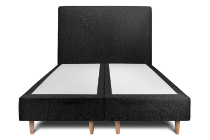 Lit 2x 100x200 cm - Sommier tapissier H35 cm + tête de lit tapissée - Tissu Bouclette Noir