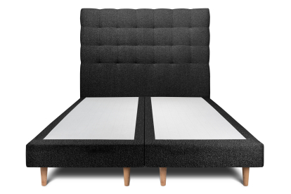 Lit 2x 80x200 cm - Sommier tapissier H29 cm + tête de lit capitonnée - Tissu Bouclette Noir
