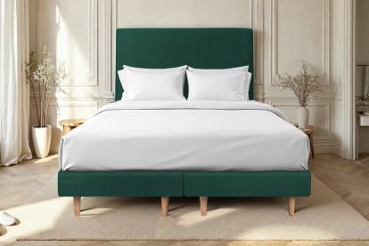 Lit 2x 90x200 cm - Sommier tapissier H29 cm + tête de lit tapissée - Tissu Velours Vert