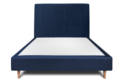 Lit 140x200 cm - Sommier tapissier H35 cm + tête de lit tapissée - Tissu Velours Bleu Océan