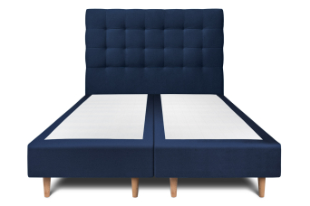 Lit 2x 100x200 cm - Sommier tapissier H35 cm + tête de lit capitonnée - Tissu Velours Bleu Océan