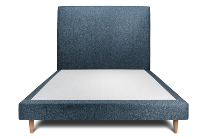 Lit 160x200 cm - Sommier tapissier H29 cm + tête de lit tapissée - Tissu Bouclette Bleu