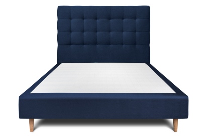 Lit 140x200 cm - Sommier tapissier H35 cm + tête de lit capitonnée - Tissu Velours Bleu Océan