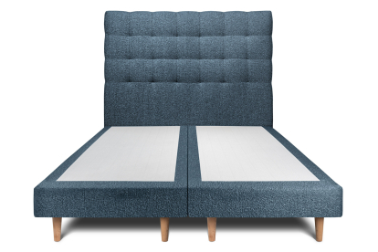 Lit 2x 100x200 cm - Sommier tapissier H29 cm + tête de lit capitonnée - Tissu Bouclette Bleu