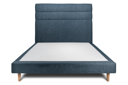 Lit 140x190 cm - Sommier tapissier H29 cm + tête de lit à lignes - Tissu Bouclette Bleu