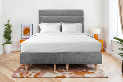 Lit 2x 80x200 cm - Sommier tapissier H35 cm + tête de lit à lignes - Tissu Toile natté Gris Anthracite