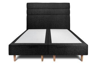 Lit 2x 80x200 cm - Sommier tapissier H35 cm + tête de lit à lignes - Tissu Bouclette Noir