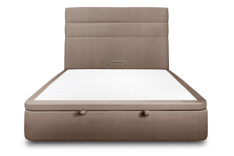 Lit coffre 160x200 cm avec Tête de lit à lignes - Tissu Velours Taupe