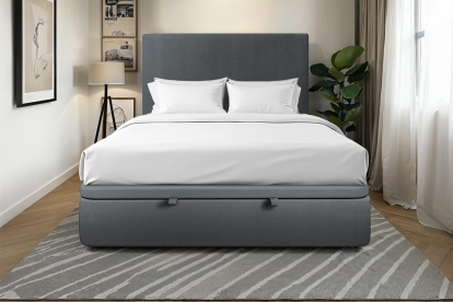 Lit coffre 200x200 cm avec Tête de lit tapissée - Tissu Velours Gris Anthracite