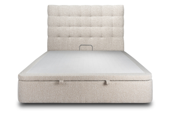 Lit coffre 180x200 cm avec Tête de lit capitonnée - Tissu Bouclette Beige Clair