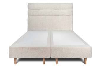 Lit 2x 90x200 cm - Sommier tapissier H35 cm + tête de lit à lignes - Tissu Bouclette Beige Clair