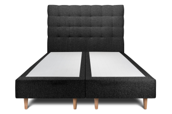 Lit 2x 100x200 cm - Sommier tapissier H35 cm + tête de lit capitonnée - Tissu Bouclette Noir