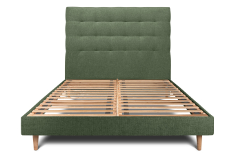 Lit 140x190 cm - Sommier à lattes H29 cm + tête de lit capitonnée - Tissu Toile natté Vert Kaki
