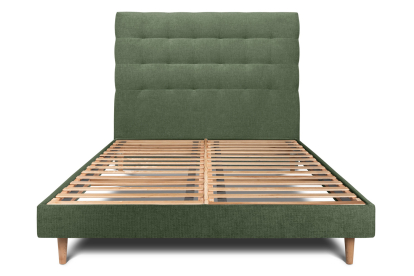 Lit 140x190 cm - Sommier à lattes H29 cm + tête de lit capitonnée - Tissu Toile natté Vert Kaki