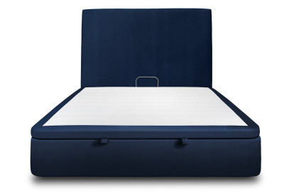 Lit coffre 160x200 cm avec Tête de lit tapissée - Tissu Velours Bleu Océan