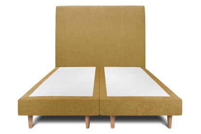 Lit 2x 80x200 cm - Sommier tapissier H29 cm + tête de lit tapissée - Tissu Toile natté Jaune
