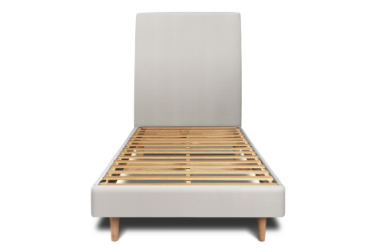Lit 90x200 cm - Sommier à lattes H29 cm + tête de lit tapissée - Tissu Velours Gris Clair