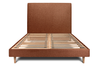 Lit 180x200 cm - Sommier à lattes H29 cm + tête de lit tapissée - Tissu Bouclette Terracotta